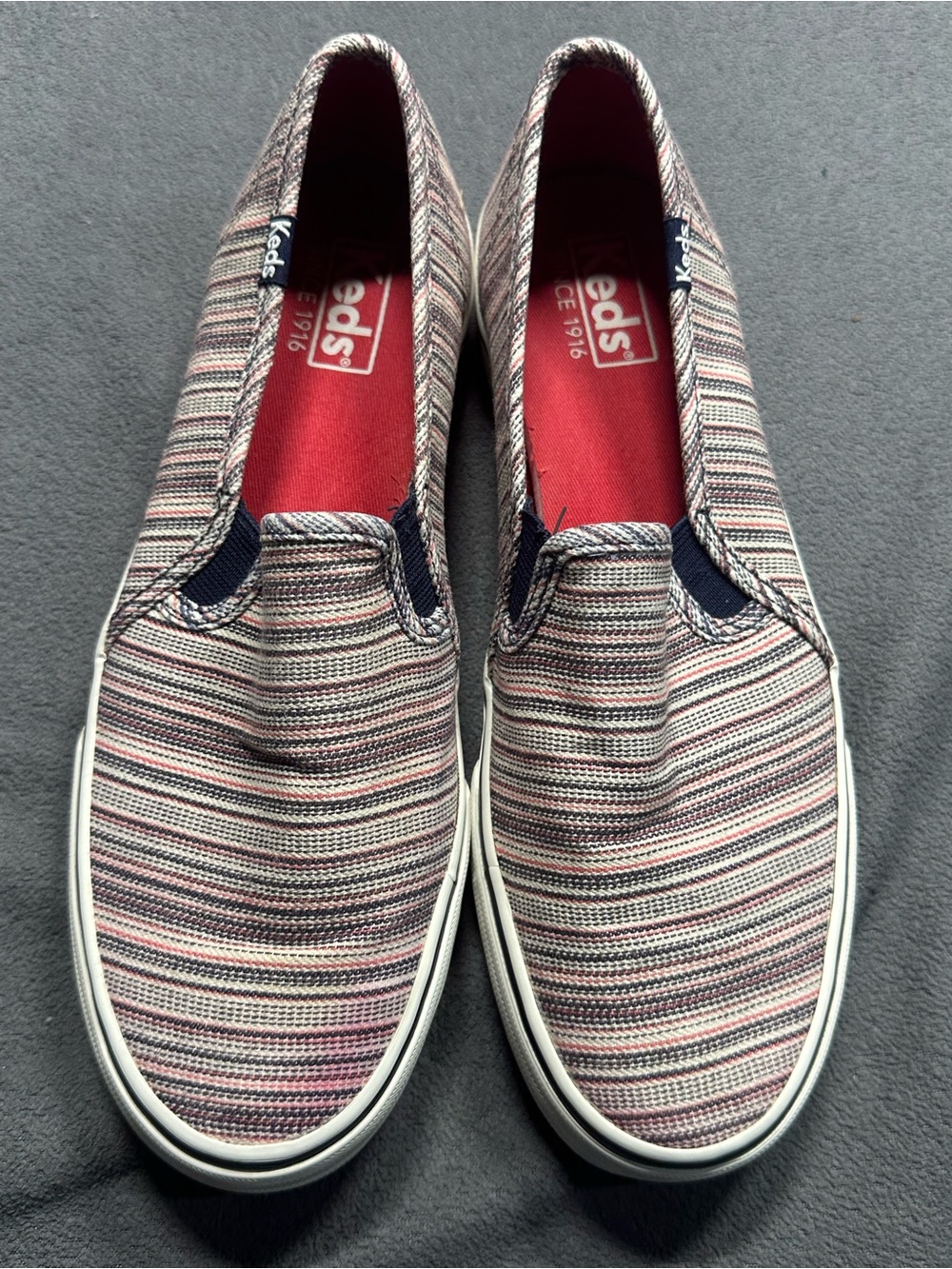 Keds Women's Striped Slip-On Sneakers in Pink, Navy & White
